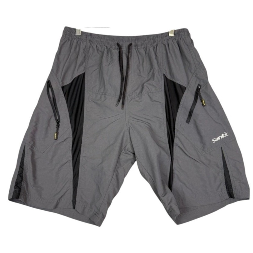 Santic Padded Lined‎ Men's M Ripstop Gray Black Cycling Bike Shorts Zip Pockets
